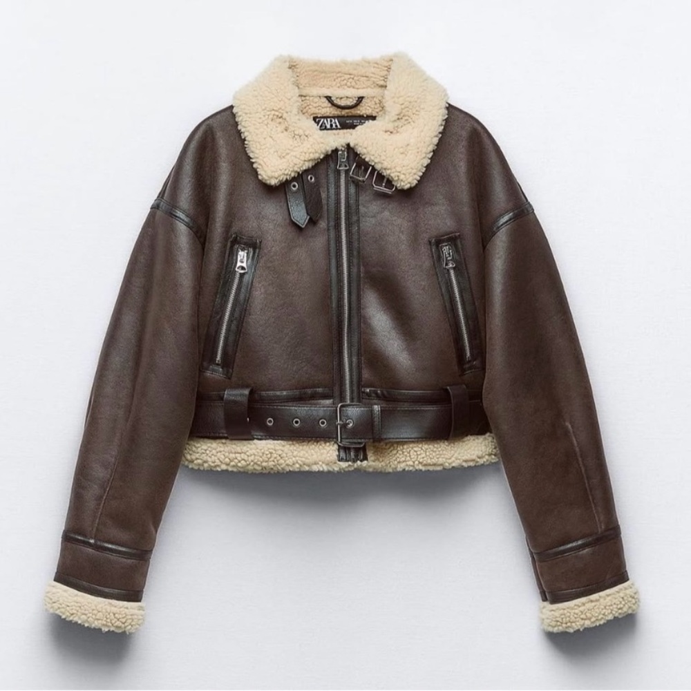 ZARA Cropped Shearling Jacket with Belt